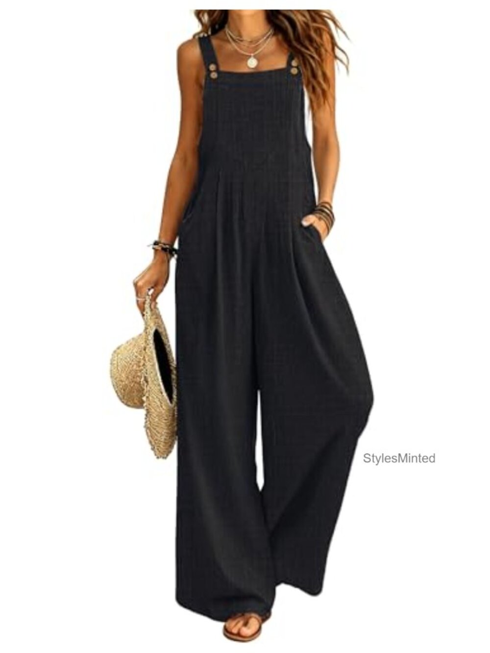 Ekouaer Womens Casual Loose Overalls Jumpsuits Wide Leg Summer Outfit
